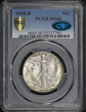 Obverse of this 1938-D Walking Liberty Half Dollar PCGS MS-66 CAC