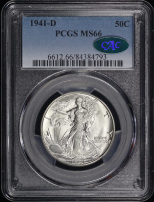 Obverse of this 1941-D Walking Liberty Half Dollar PCGS MS-66 CAC