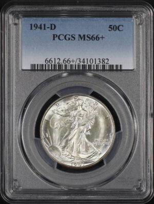 Obverse of this 1941-D Walking Liberty Half Dollar PCGS MS-66+