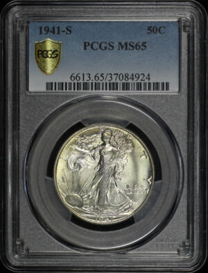 Obverse of this 1941-S Walking Liberty Half Dollar PCGS MS-65