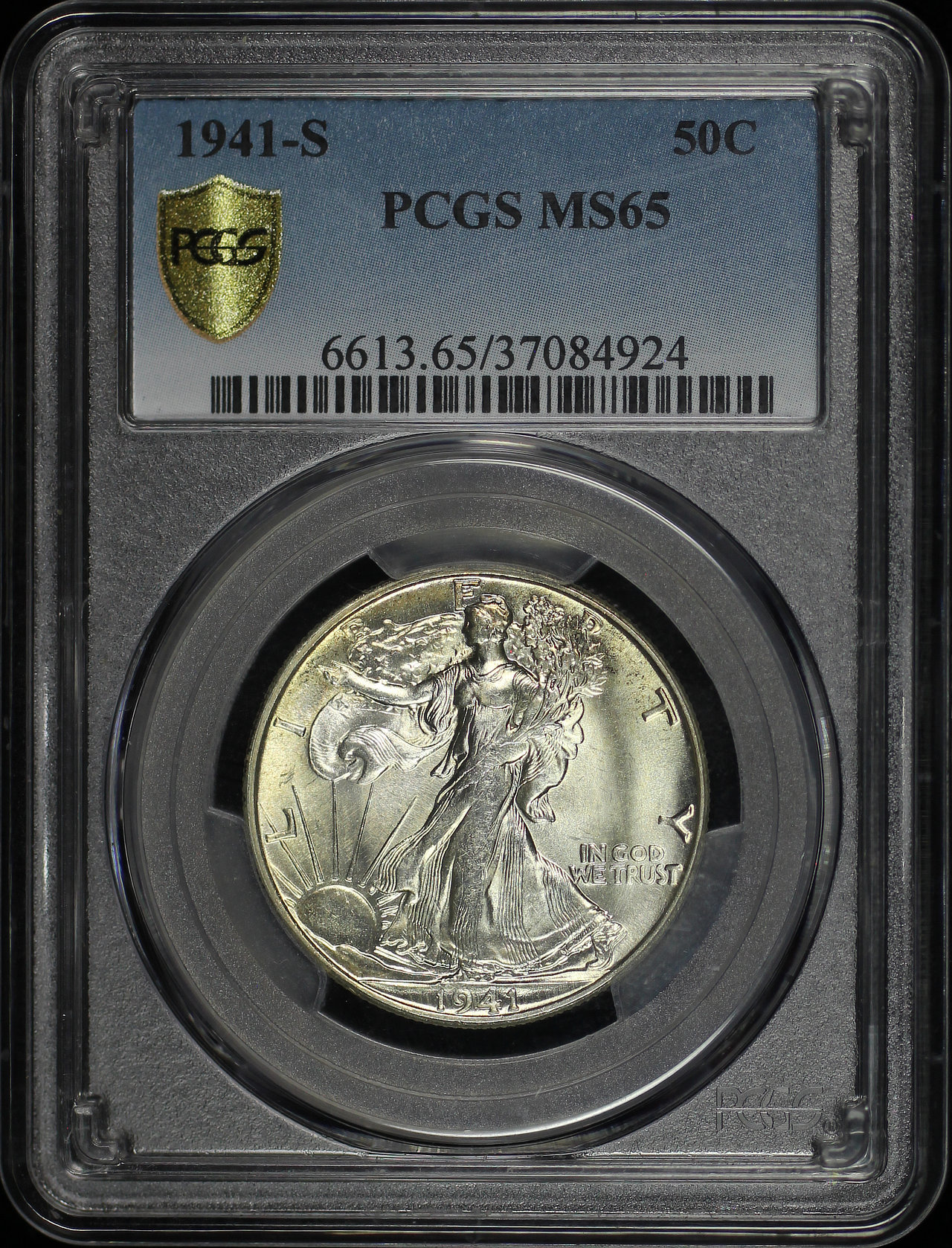 Obverse of this 1941-S Walking Liberty Half Dollar PCGS MS-65