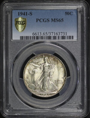 Obverse of this 1941-S Walking Liberty Half Dollar PCGS MS-65