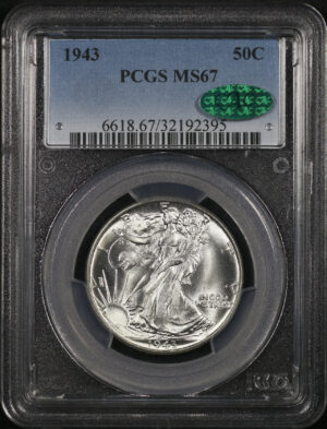 Obverse of this 1943 Walking Liberty Half Dollar PCGS MS-67 CAC
