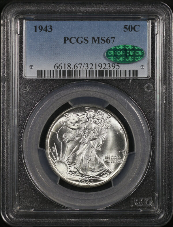 Obverse of this 1943 Walking Liberty Half Dollar PCGS MS-67 CAC