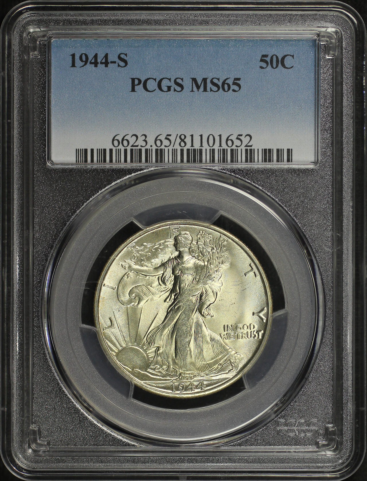 Obverse of this 1944-S Walking Liberty Half Dollar PCGS MS-65