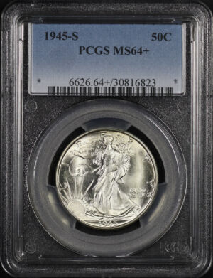 Obverse of this 1945-S Walking Liberty Half Dollar PCGS MS-64+