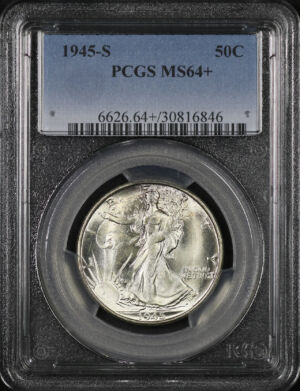 Obverse of this 1945-S Walking Liberty Half Dollar PCGS MS-64+