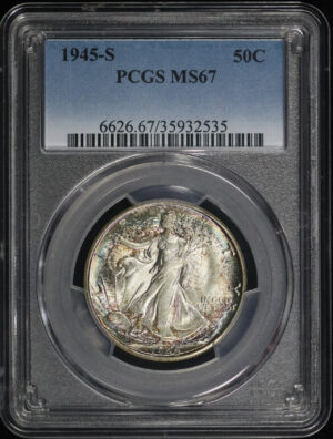 Obverse of this 1945-S Walking Liberty Half Dollar PCGS MS-67