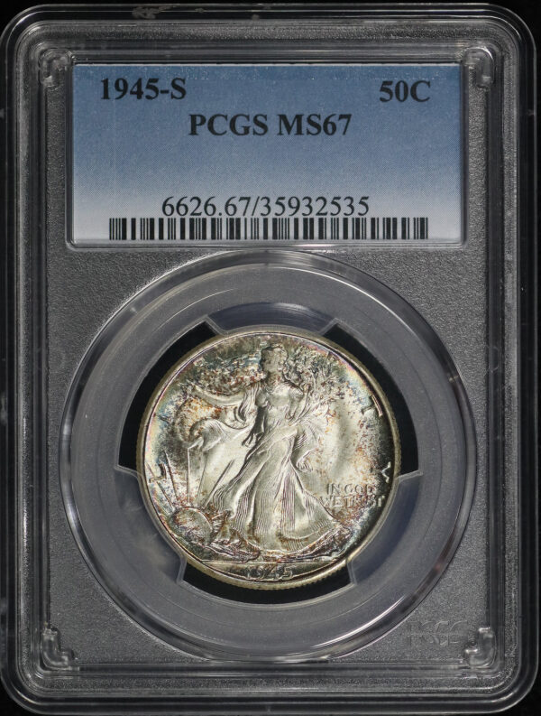Obverse of this 1945-S Walking Liberty Half Dollar PCGS MS-67