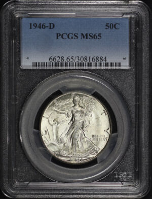 Obverse of this 1946-D Walking Liberty Half Dollar PCGS MS-65