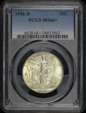 Obverse of this 1946-D Walking Liberty Half Dollar PCGS MS-66+