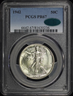 Obverse of this 1942 Walking Liberty Half Dollar PCGS PR-67 CAC