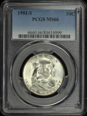 Obverse of this 1951-S Franklin Half Dollar PCGS MS-66