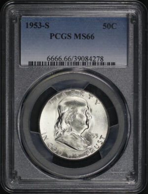 Obverse of this 1953-S Franklin Half Dollar PCGS MS-66