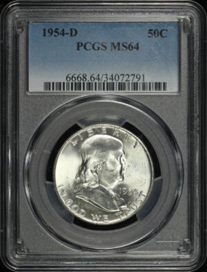 Obverse of this 1954-D Franklin Half Dollar PCGS MS-64