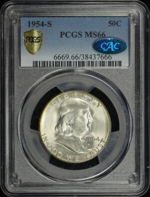 Obverse of this 1954-S Franklin Half Dollar PCGS MS-66 CAC