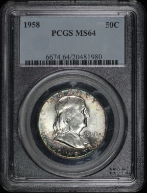 Obverse of this 1958 Franklin Half Dollar PCGS MS-64