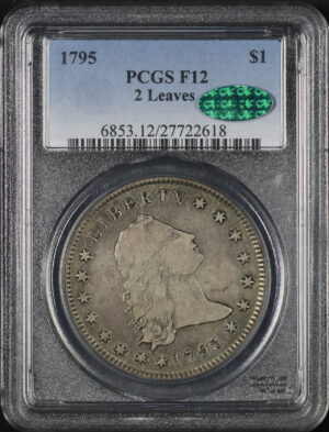 Obverse of this 1795 Flowing Hair Dollar 2 Leaves PCGS F-12 CAC
