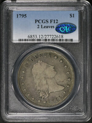 Obverse of this 1795 Flowing Hair Dollar 2 Leaves PCGS F-12  CAC