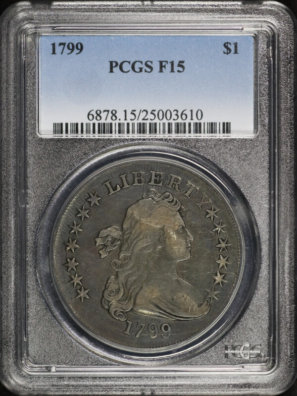 Obverse of this 1799 Draped Bust Dollar PCGS F-15