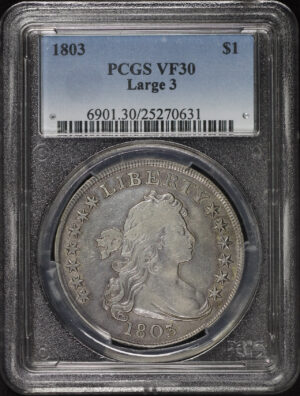 Obverse of this 1803 Draped Bust Dollar Large 3 PCGS VF-30