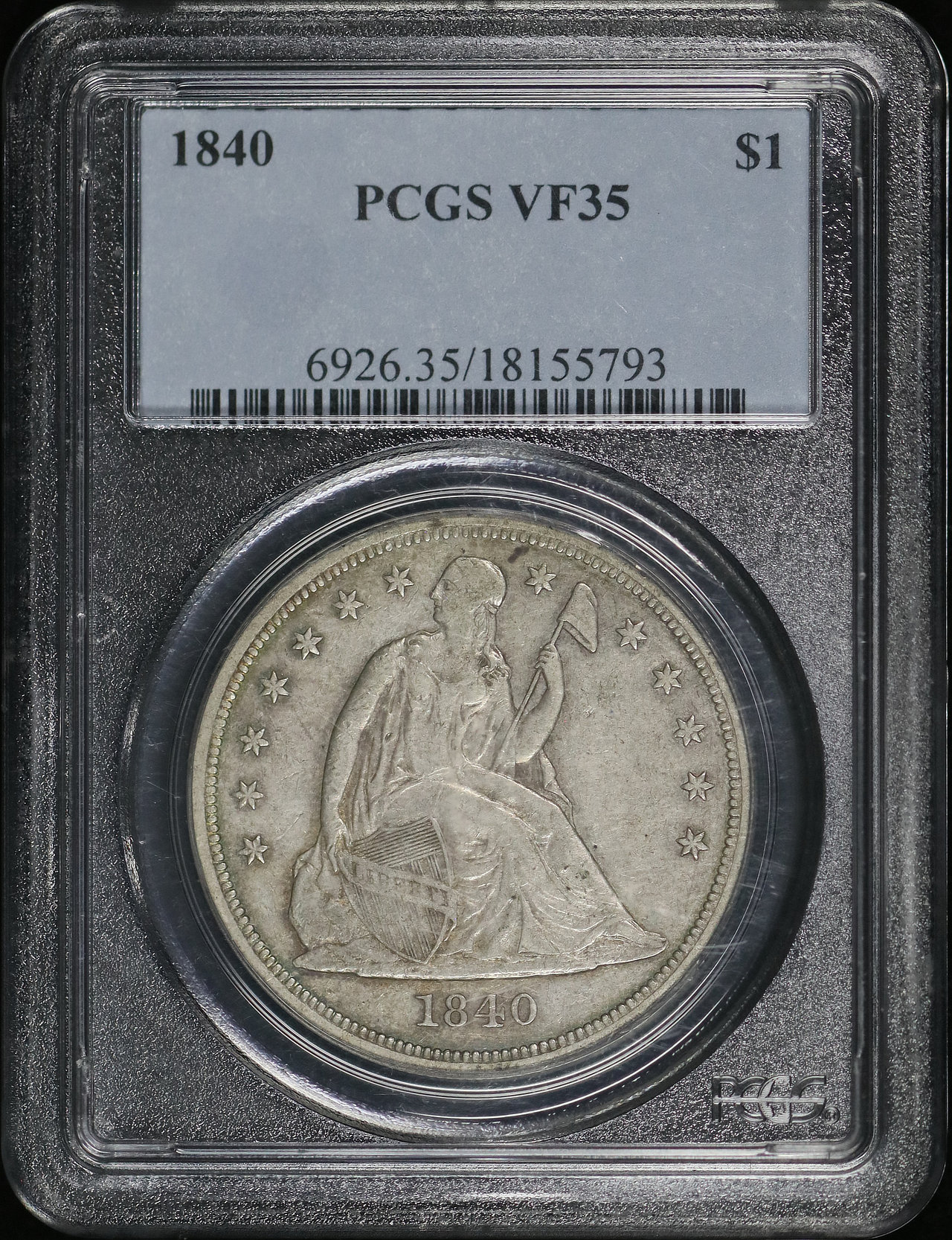 Obverse of this 1840 Liberty Seated Dollar PCGS VF-35