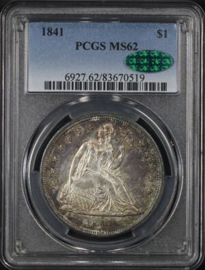 Obverse of this 1841 Liberty Seated Dollar PCGS MS-62 CAC