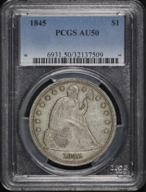 Obverse of this 1845 Liberty Seated Dollar PCGS AU-50