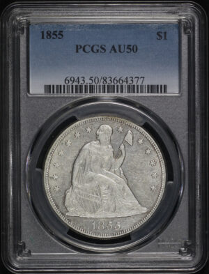 Obverse of this 1855 Liberty Seated Dollar PCGS AU-50