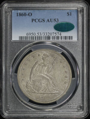Obverse of this 1860-O Liberty Seated Dollar PCGS AU-53 CAC