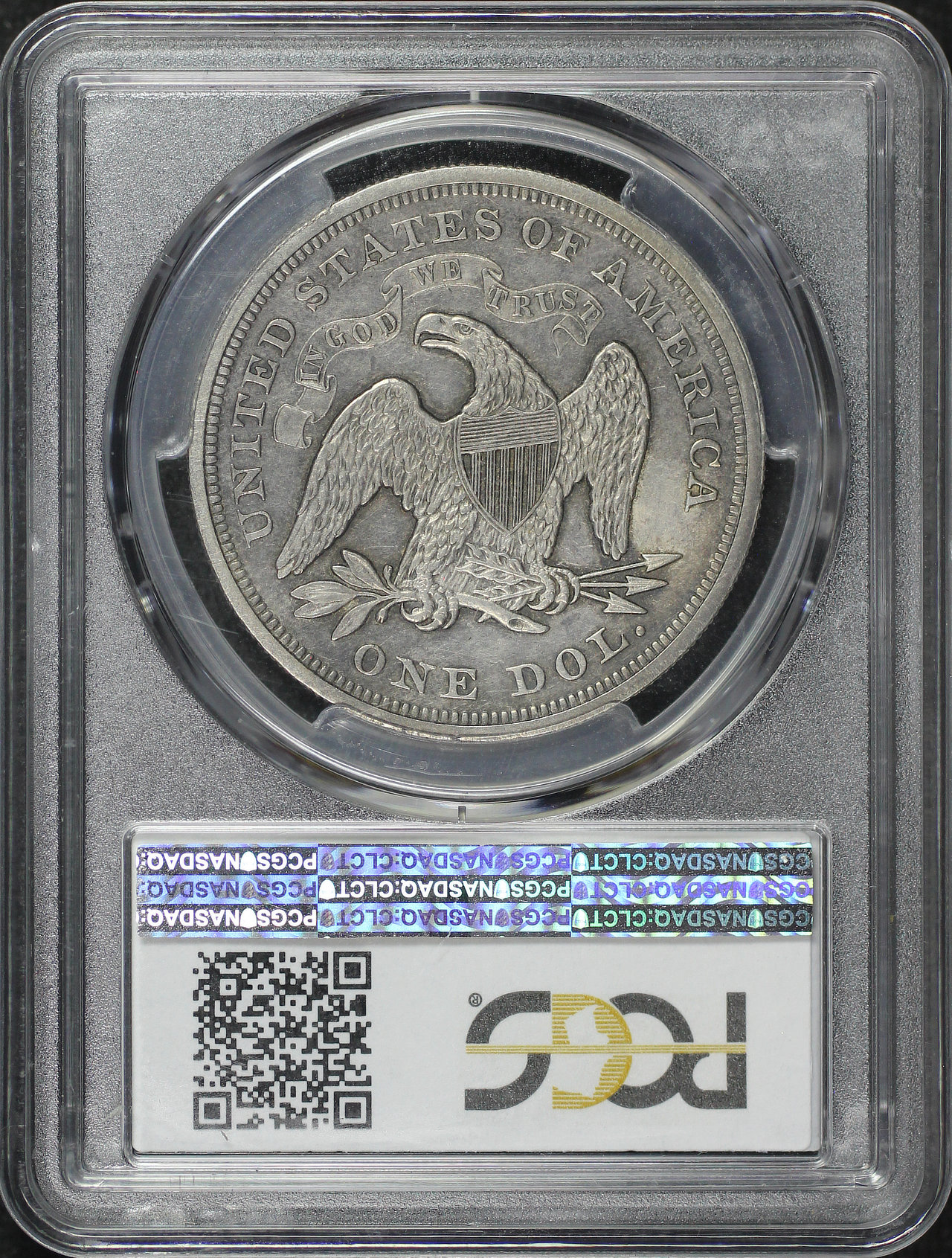 Reverse of this 1867 Liberty Seated Dollar PCGS AU-55