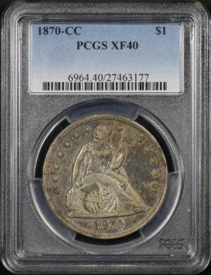 Obverse of this 1870-CC Liberty Seated Dollar PCGS XF-40