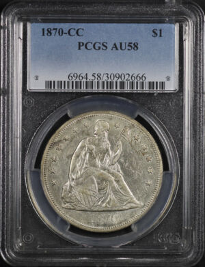 Obverse of this 1870-CC Liberty Seated Dollar PCGS AU-58