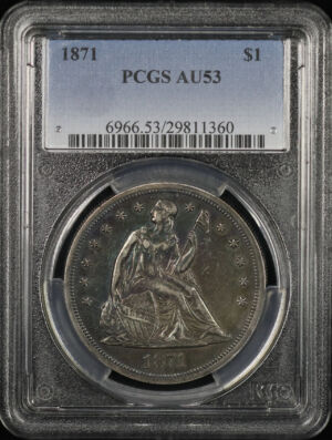 Obverse of this 1871 Liberty Seated Dollar PCGS AU-53