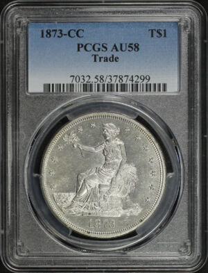 Obverse of this 1873-CC Trade Dollar PCGS AU-58