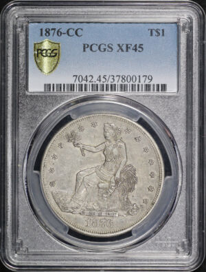 Obverse of this 1876-CC Trade Dollar PCGS XF-45