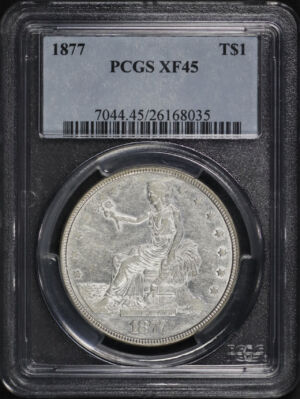 Obverse of this 1877 Trade Dollar PCGS XF-45