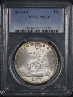 Obverse of this 1877-CC Trade Dollar PCGS MS-64