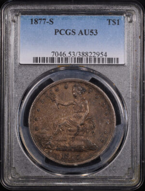 Obverse of this 1877-S Trade Dollar PCGS AU-53