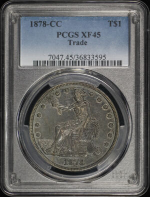 Obverse of this 1878-CC Trade Dollar PCGS XF-45