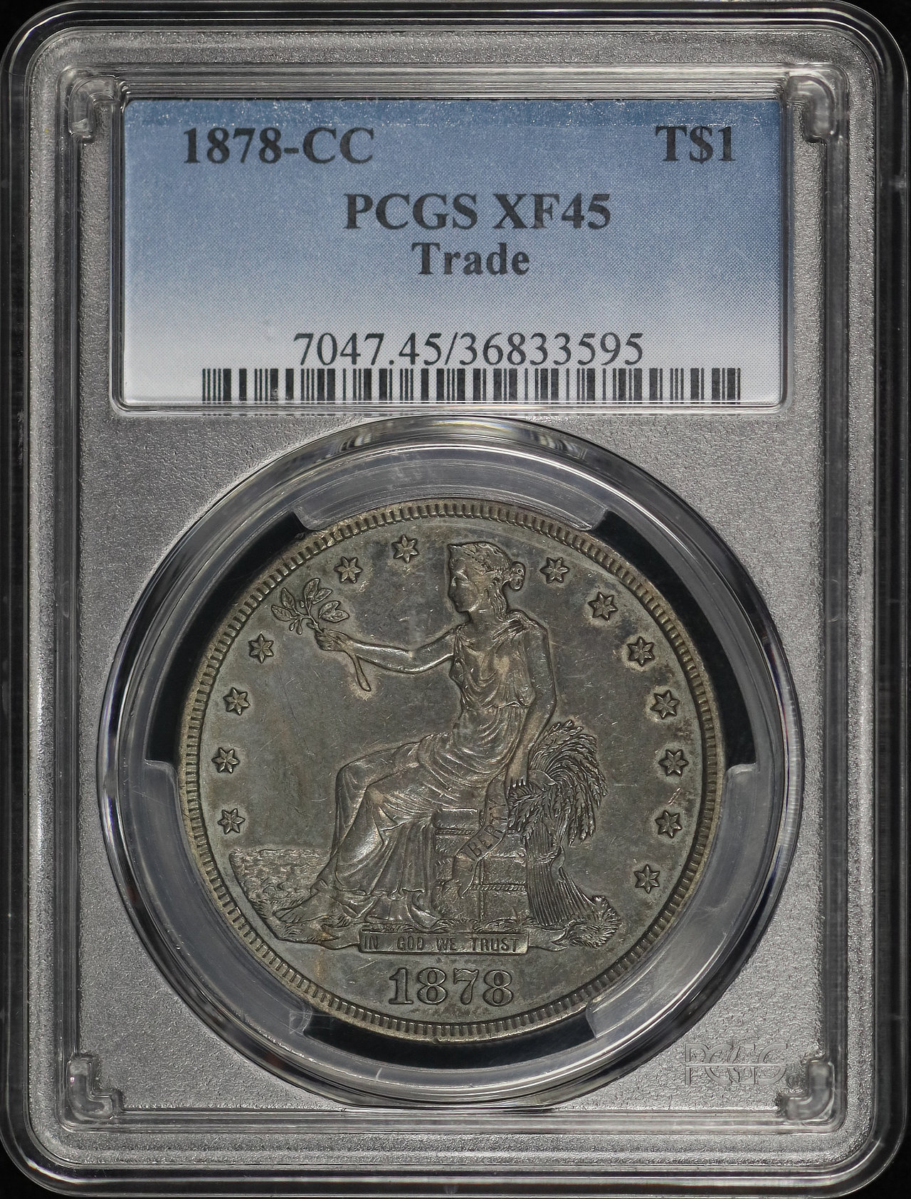 Obverse of this 1878-CC Trade Dollar PCGS XF-45