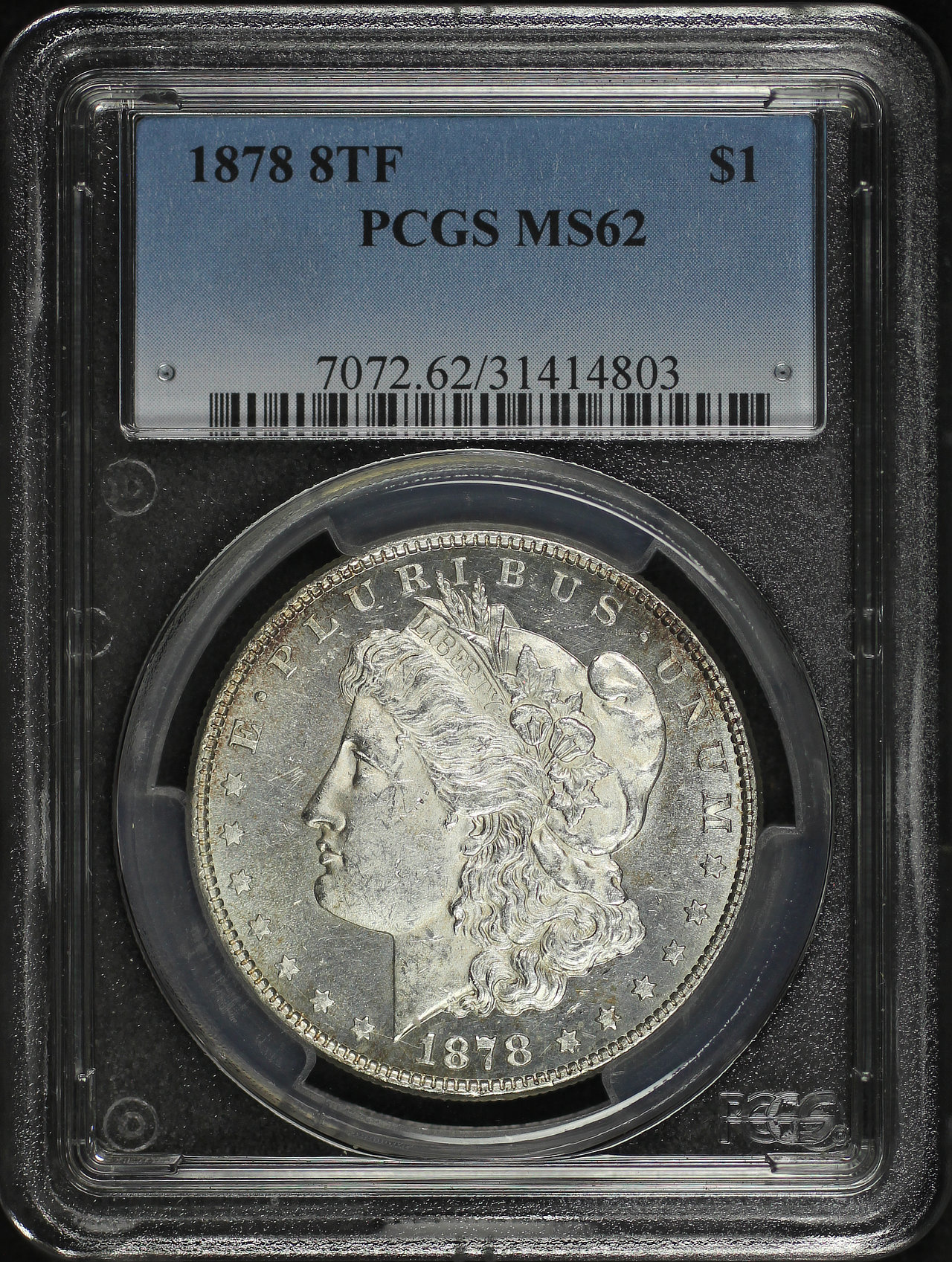 Obverse of this 1878 8TF Morgan Dollar PCGS MS-62