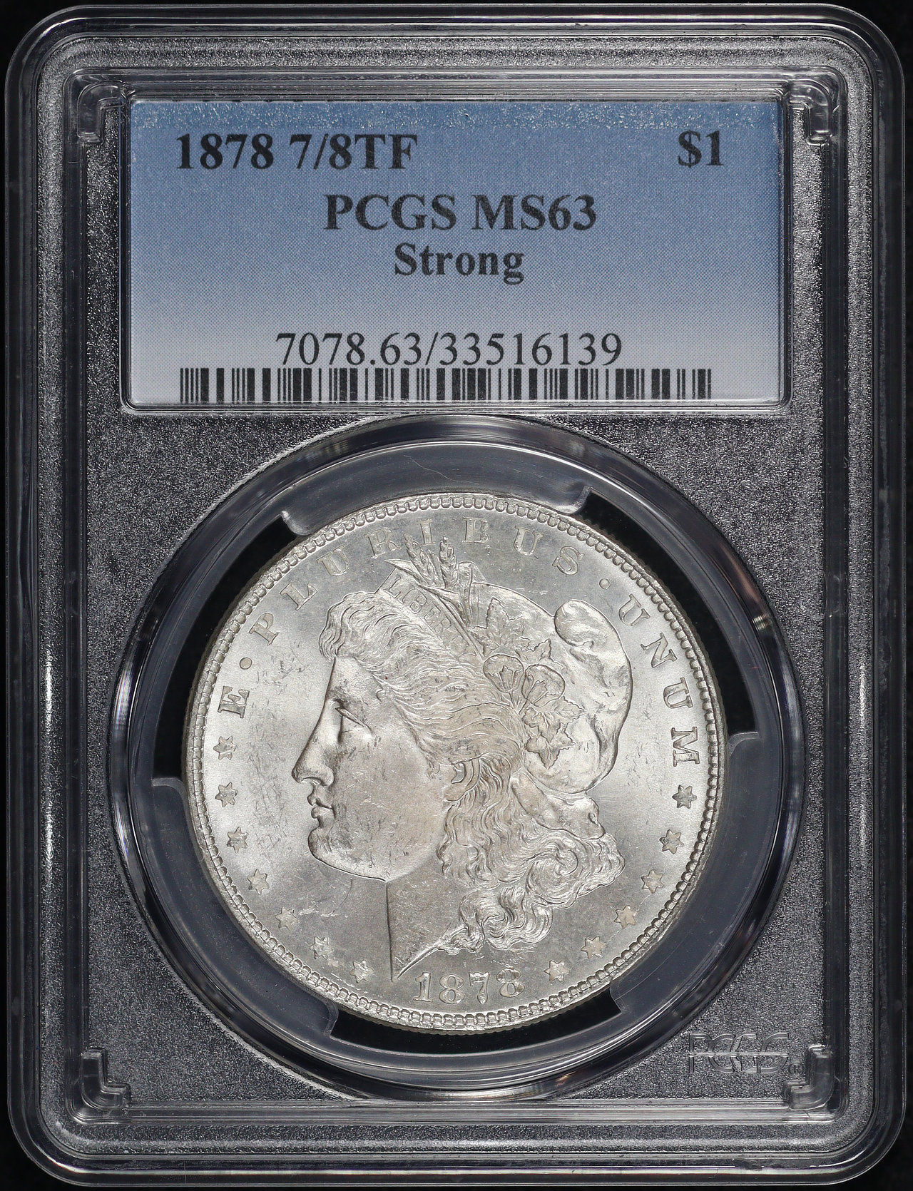 Obverse of this 1878 7/8TF Strong Morgan Dollar PCGS MS-63