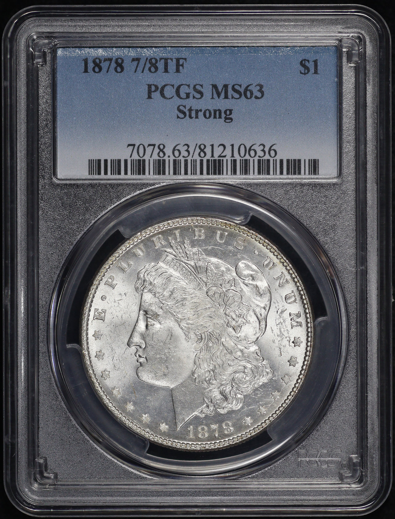 Obverse of this 1878 7/8TF Strong Morgan Dollar PCGS MS-63