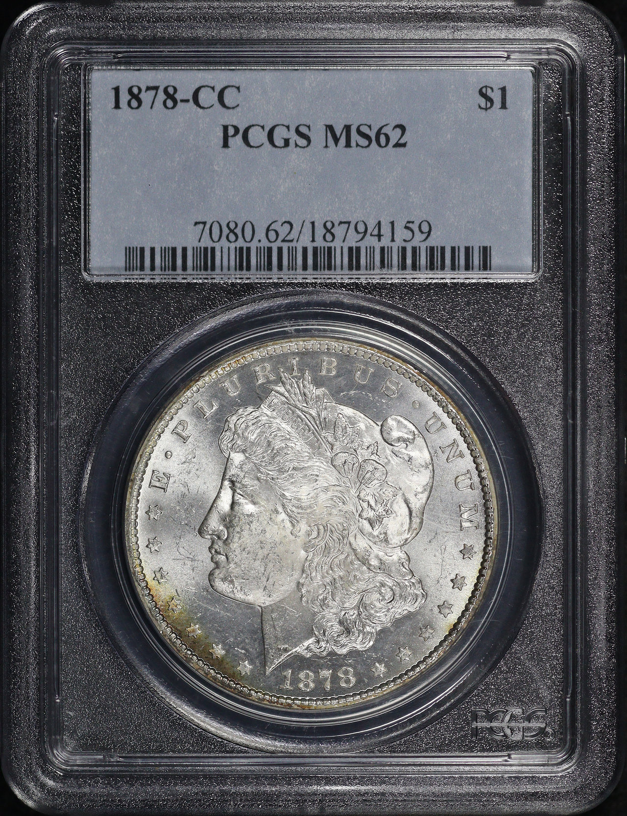 Obverse of this 1878-CC Morgan Dollar PCGS MS-62