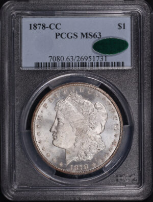 Obverse of this 1878-CC Morgan Dollar PCGS MS-63 CAC