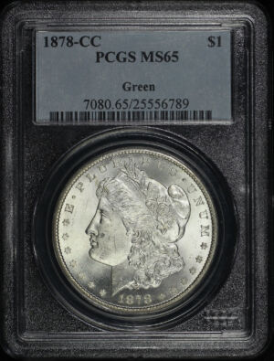 Obverse of this 1878-CC Morgan Dollar PCGS MS-65 Green