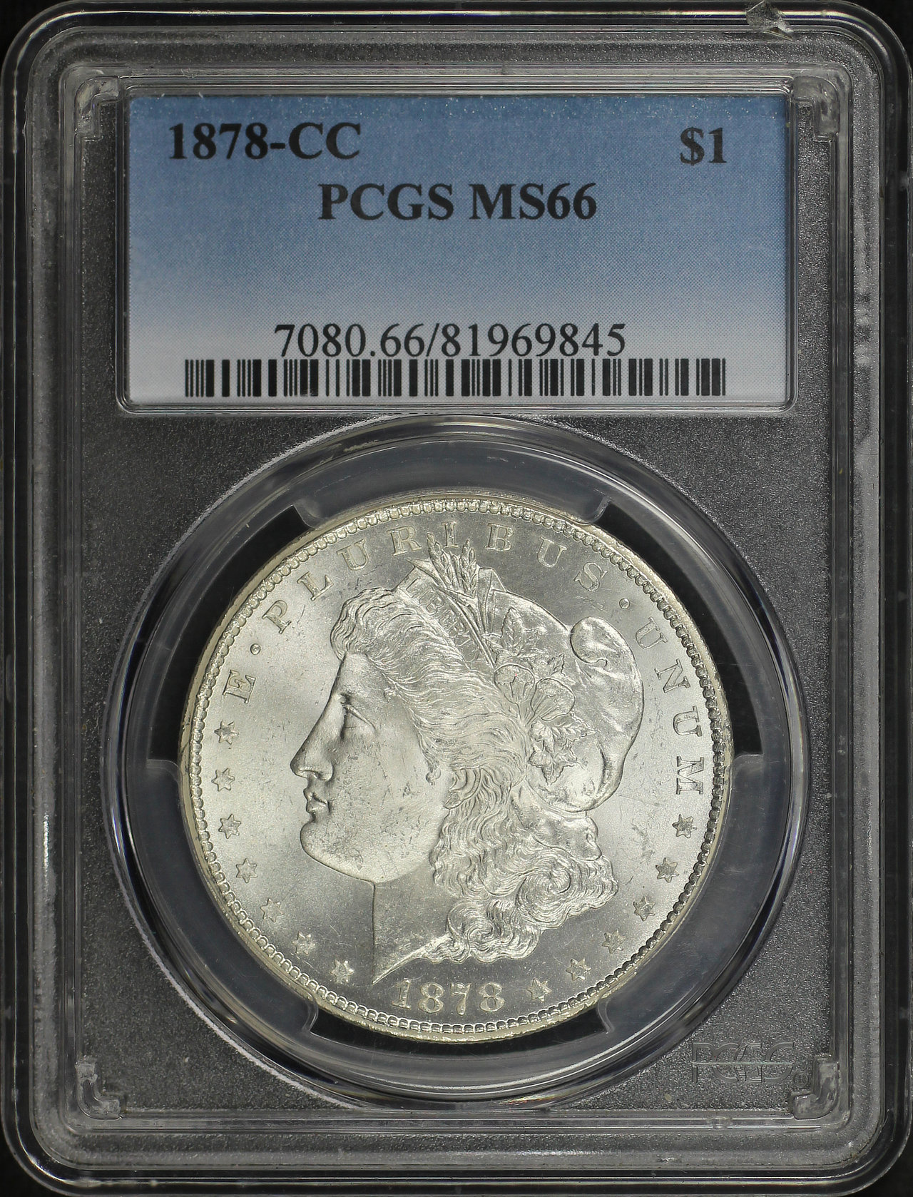 Obverse of this 1878-CC Morgan Dollar PCGS MS-66