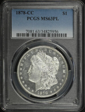 Obverse of this 1878-CC Morgan Dollar PCGS MS-63 PL