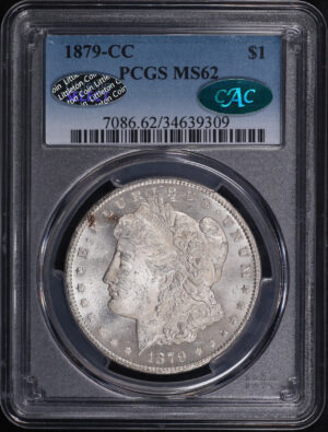 Obverse of this 1879-CC Morgan Dollar PCGS MS-62 CAC